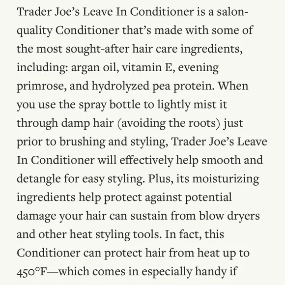 $9❤️🔥 Trader Joe's Leave-In Hair Conditioner 👩🏼 NEW Full Size - Picture 2 of 3